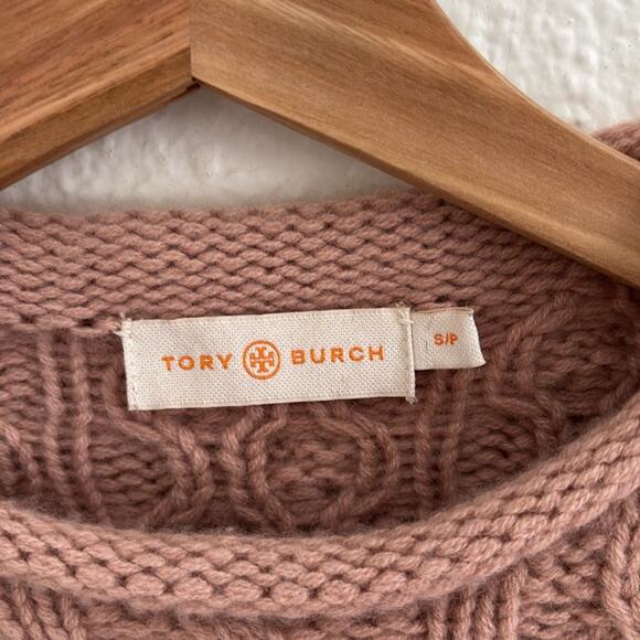 Tory Burch Cashmere Dusty Pink Cable Knit Fisherman Sweater Size Small - Picture 4 of 8